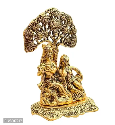 Senegal Brass Finish Lord Radha Krishna Idol Murti with Cow Love Couple Statue/Sculputer Gift Handicraft Idol for Temple/Home/Office (6 inches) (Radha Krishna Under Tree-thumb2