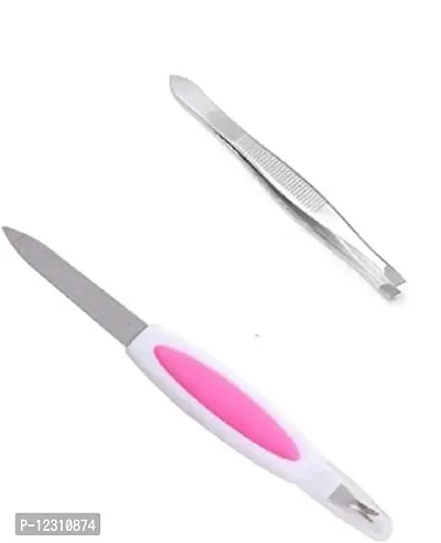 ZHUNMUN manicure_kit Cuticle Trimmer, 2 in 1 Nail Filer Manicure Tool, with 1 Stainless Steel Tweezer