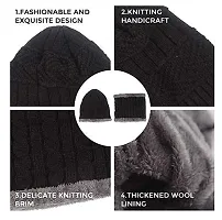 Zhunmun Winter Woolen Unisex Beanie Knitted Cap with Neck Warmer and Fur Fleece Lined| - 1 Set Multicolour-thumb3