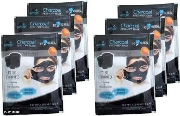 Zhunmun bamboo Charcoal Peel off Mask Oil Control Anti-Blackhead Enriched with Fruits Extract and Vitamin-E Firmly Removes Dirt and Impurities from Skin Pack of 1 (6 Pouches)-thumb2