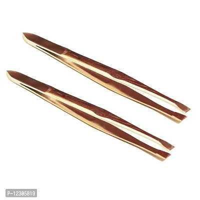 Zhunmun Tweezer Golden - Slant Tip Tweezers & Eyebrow Plucker for Upper Lip, Eyebrows & Blackhead - Pack of 2