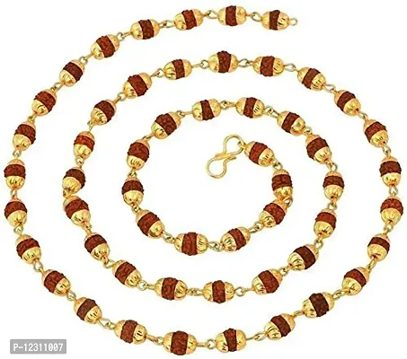 Red Ballons Gold Plated Rudraksha Chain Necklace for Men and Women-thumb3