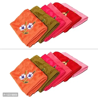 Zhunmun Multi- Color Super Soft Self Designed Floral Face Towel with Embroidery (Pack of 12)