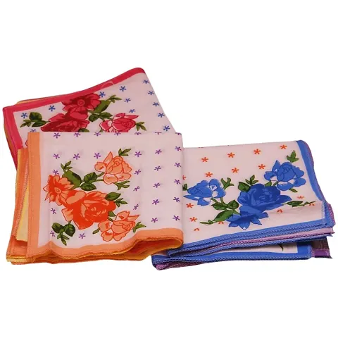 Ballons Multi- Color Floral Handkerchief (Pack of 3)| Hand-Stitched Handkerchief| Combo Pack of 3 handkerchiefs | Floral Handkerchief| Napkins