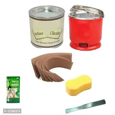 Red Ballons White Choclate Wax (500 ms), Wax Heater Auto Cut, 40 Pcs Waxing Strips + 1 Spatula / Waxing Knife and Waxing Spong with 1 packet alovera peel off mask (Big Combo of 6)