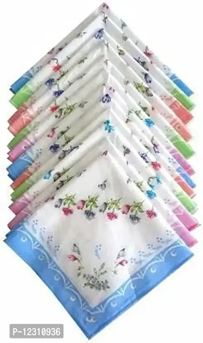 Zhunmun Women's Floral Cotton 30x30 cm [Multicolor] Handkerchief??(Pack of 12)| Handkerchief for Women| Floral Handkerchief| Cotton Handkerchief for Women|-thumb0