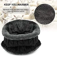 Zhunmun Woven Men Cap with Neck Scarf | Latest Stylish Winter Woolen Beanie Cap Scarf Set with Fur Inside for Men & Women Cap Multicolour-thumb2