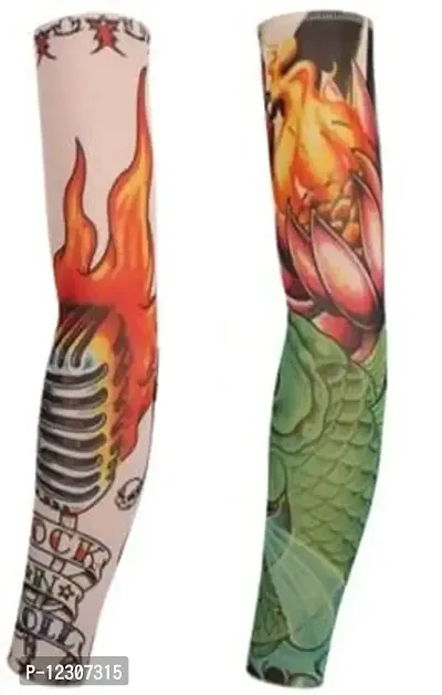 Zhunmun Nylon Pack of 2 Tattoo Arm Sleeve for Boys, 2 pcs Temporary Tattoo Sleeves 2pcs Set Arts Temporary Fake Slip On Tattoo Arm Sleeves?(Size - Freesize), arm Sleeve for Boys & Girls|1|