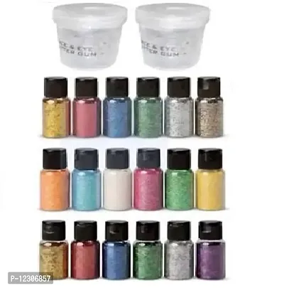 Zhunmun Eye Glitter Powder Set And Nail Art Decoration with Glitter Gum 18 Bottles with 2 Glue Gum-thumb0