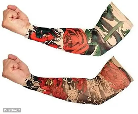 Zhunmun Nylon Pack of 2 Tattoo Arm Sleeve For Boys, 2 pcs Temporary Tattoo Sleeves 2pcs Set Arts Temporary Fake Slip On Tattoo Arm Sleeves?(Size - XL, multicolor), arm sleeve for boys & girls|2|