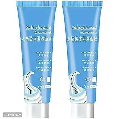 Zhunmun Natural Salicylic Acid Ice Cream Mask Tube for Face Gel Hydrating Moisturizer Cleanser for Dry/Sensitve Skin, Blackheads Remover, Nourish Men Women 240 ml Combo pack of 2 (240 ml)-thumb0