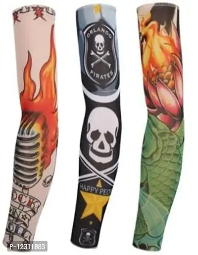 Zhunmun Nylon Pack of 3 Tattoo Arm Sleeve for Boys, 3 pcs Temporary Tattoo Sleeves 3pcs Set Arts Temporary Fake Slip On Tattoo Arm Sleeves?(Size - XL, Multicolor), Unisex arms Sleeve-thumb0