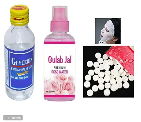 Red Ballons Combo Of Rose Water/Gulab Jal 100 Ml, Glycerine 100 Ml And 20 Pcs Diy Compressed Face Tablet Mask