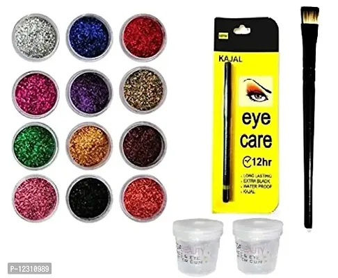 Zhunmun Combo of Eye Sparkle/Eye Glitter with Glue Gum, Kajal and Eye Sparkle makeup Brush