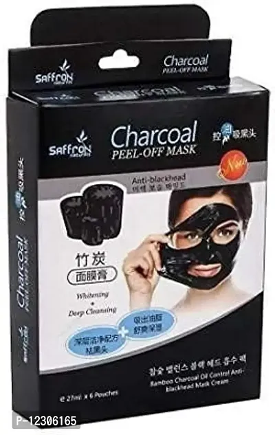 Zhunmun bamboo Charcoal Peel off Mask Oil Control Anti-Blackhead Enriched with Fruits Extract and Vitamin-E Firmly Removes Dirt and Impurities from Skin Pack of 1 (6 Pouches)