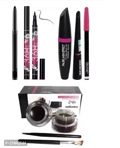 3 in 1 Maskara, Eyeliner and Black Eyebrow Pencil Combo Pack of 8-thumb0