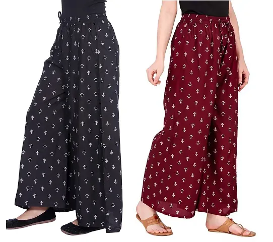 Stunning Rayon Printed Palazzos For Women Pack Of 2