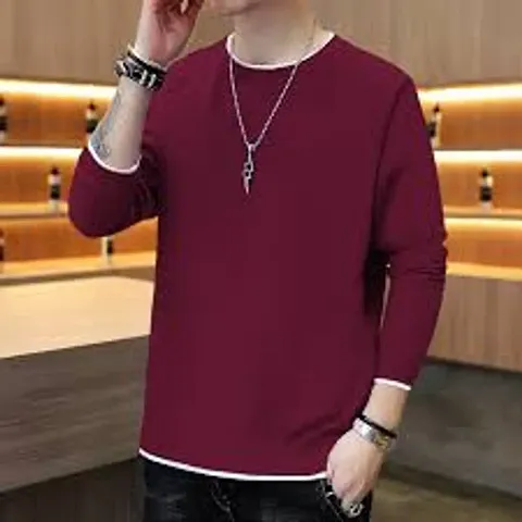 Classic Cotton Blend Solid Round Neck Full Sleeve Tees For Men