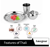 Amzgear Stainless Steel Thali for Kanjak | Steel Plate Bartan Set| Kanjak Navratri Gifts for Girls Contains Pack of 4 Kitchen Utensils Plate, Bowl, Glass and Spoon (Silver, 1 Set of 4 Bartan)-thumb1