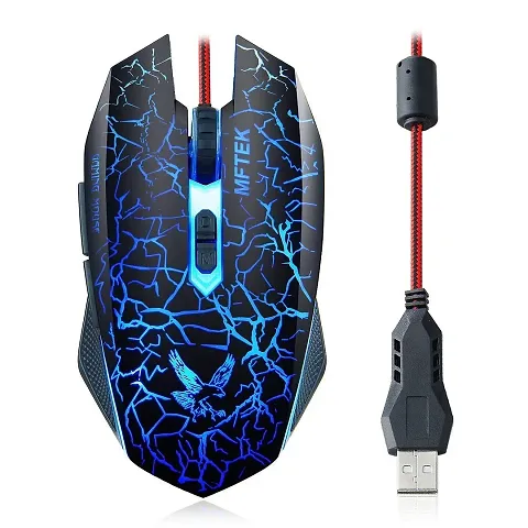 MFTEK 2000 dpi LED Backlit USB Wired Unbreakable ABS Body Gaming Mouse (Black)