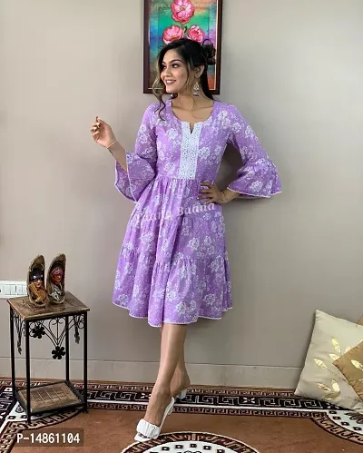 Premium Purple Cotton Flared Kurti For Women