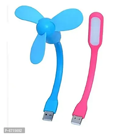 Combo of Portable and Flexible USB Fan and USB LED Light - Connect with Laptop, Desktop, Powerbank, Charging Adapter-thumb0
