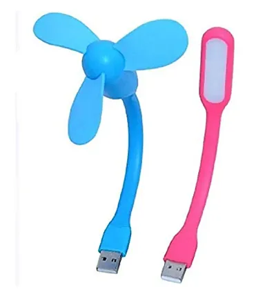 Combo of Portable and Flexible USB Fan and USB LED Light - Connect with Laptop, Desktop, Powerbank, Charging Adapter
