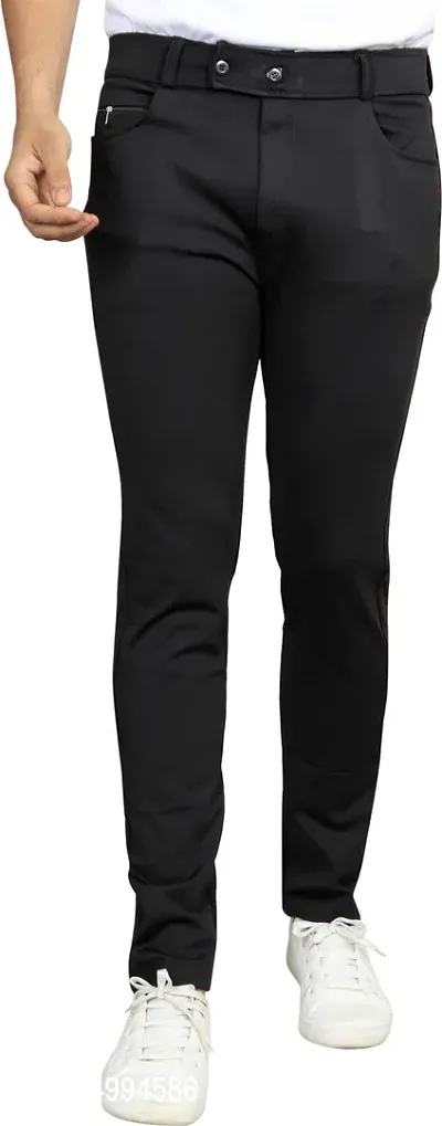 Stylish Black Lycra Blend Solid Trousers For Men-thumb0