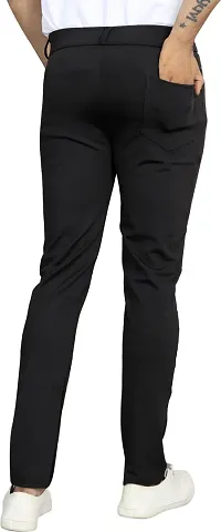 Stylish Black Lycra Blend Solid Trousers For Men-thumb2