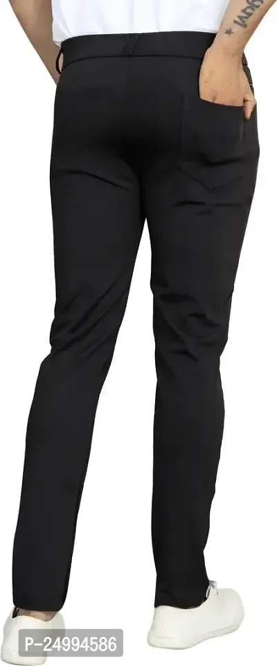 Stylish Black Lycra Blend Solid Trousers For Men-thumb3