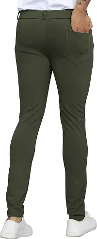 Stylish Dark Green Lycra Blend Solid Trousers For Men-thumb3