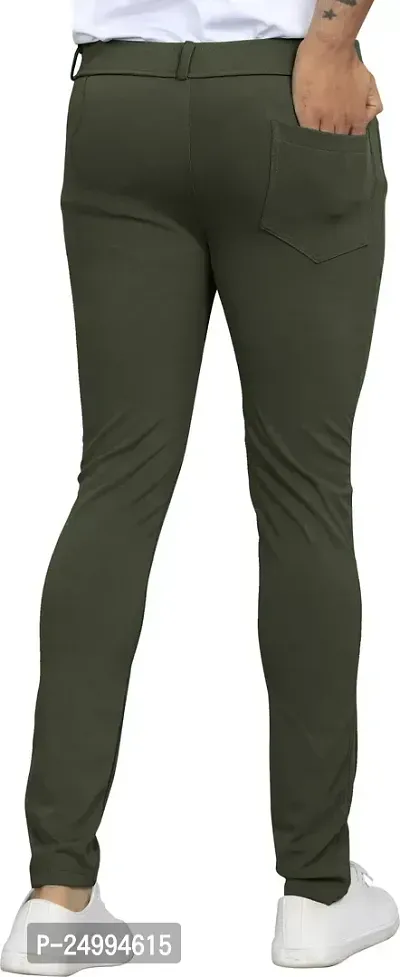 Stylish Dark Green Lycra Blend Solid Trousers For Men-thumb4