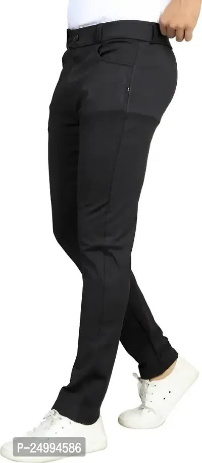 Stylish Black Lycra Blend Solid Trousers For Men-thumb2