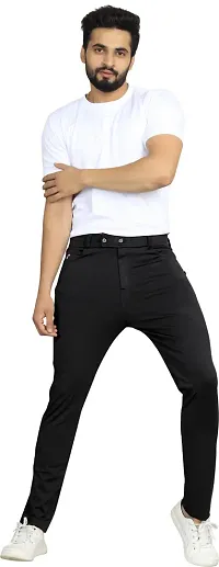 Stylish Black Lycra Blend Solid Trousers For Men-thumb3