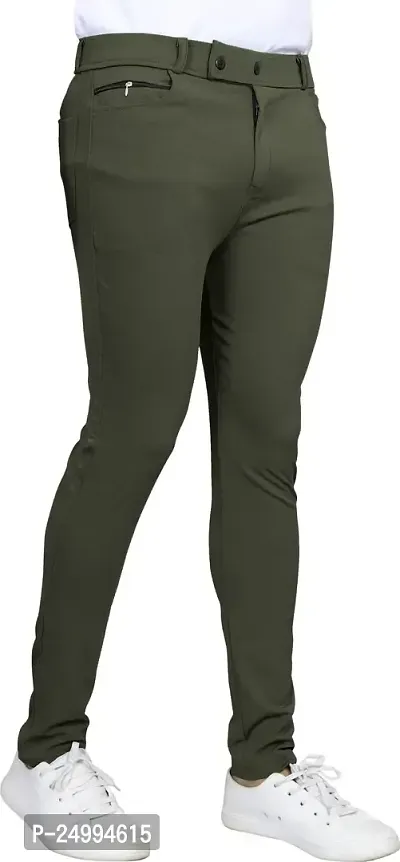 Stylish Dark Green Lycra Blend Solid Trousers For Men-thumb2