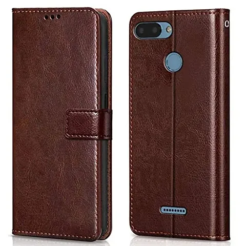 Cloudza Redmi 6 Flip Back Cover | PU Leather Flip Cover Wallet Case with TPU Silicone Case Back Cover for Redmi 6 Brown