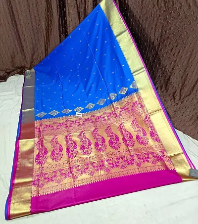 Purple plain design semi-paithani saree, intricate border & pallu of  multi-color floral vine, peacocks & parrots