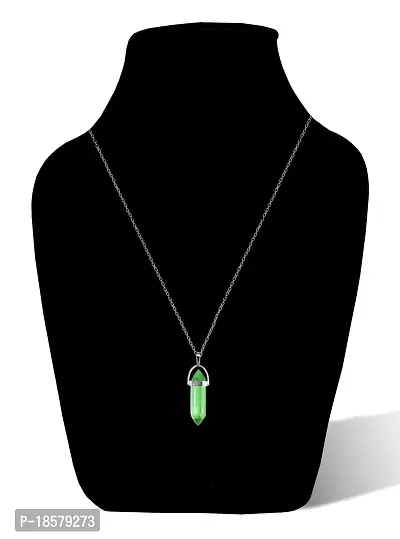 Utkarsh (Pack Of 2 Pcs) Green Glass Healing Crystal Hexagonal Point Prism Pencil Shape Locket Pendant Necklace With Clavicle Chain For Girl's  Women-thumb3