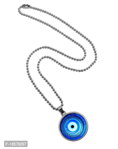 Utkarsh (Pack Of 2 Pcs) Unisex Stainless Steel Valentine's Day Special Blue Evil Eye Nazar Suraksha Kavach Locket Pendant Necklace With Ball Chain-thumb2