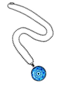 Utkarsh (Pack Of 2 Pcs) Unisex Stainless Steel Valentine's Day Special Flower Design Blue Evil Eye Nazar Suraksha Kavach Locket Pendant Necklace With Ball Chain-thumb1