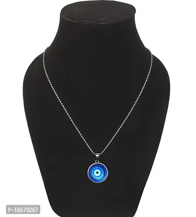 Utkarsh (Pack Of 2 Pcs) Unisex Stainless Steel Valentine's Day Special Blue Evil Eye Nazar Suraksha Kavach Locket Pendant Necklace With Ball Chain-thumb4