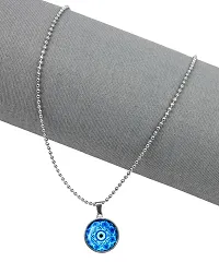 Utkarsh (Pack Of 2 Pcs) Unisex Stainless Steel Valentine's Day Special Flower Design Blue Evil Eye Nazar Suraksha Kavach Locket Pendant Necklace With Ball Chain-thumb2