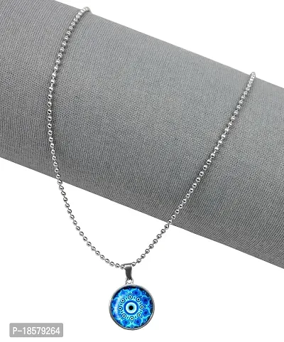 Utkarsh (Pack Of 2 Pcs) Unisex Stainless Steel Valentine's Day Special Flower Design Blue Evil Eye Nazar Suraksha Kavach Locket Pendant Necklace With Ball Chain-thumb3