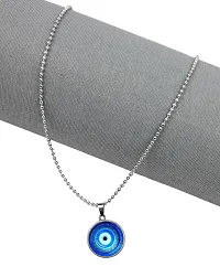 Utkarsh (Pack Of 2 Pcs) Unisex Stainless Steel Valentine's Day Special Blue Evil Eye Nazar Suraksha Kavach Locket Pendant Necklace With Ball Chain-thumb2