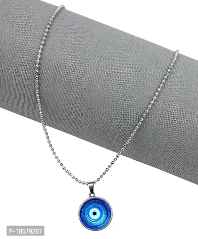 Utkarsh (Pack Of 2 Pcs) Unisex Stainless Steel Valentine's Day Special Blue Evil Eye Nazar Suraksha Kavach Locket Pendant Necklace With Ball Chain-thumb3