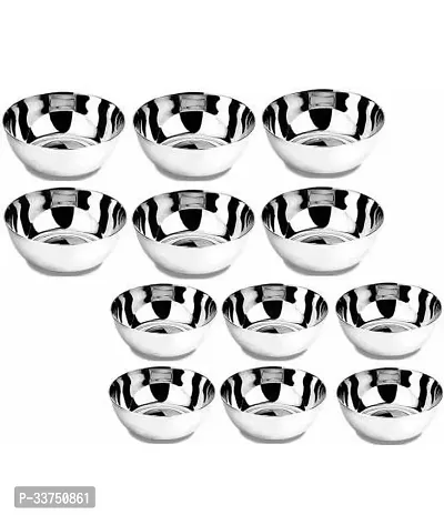 Stainless Steel Dessert Bowl bowl 12  (Pack of 12, Silver)-thumb0