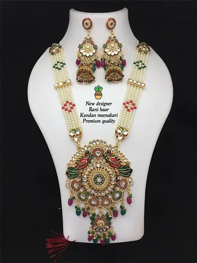 SVOJAS Traditional Style Plated Rajputi Rajasthani Bridal Dulhan Jewellery for Women Latest Rajwadi Floral Kundan AND DIMEOND HAR WITH Earring, Wedding Set