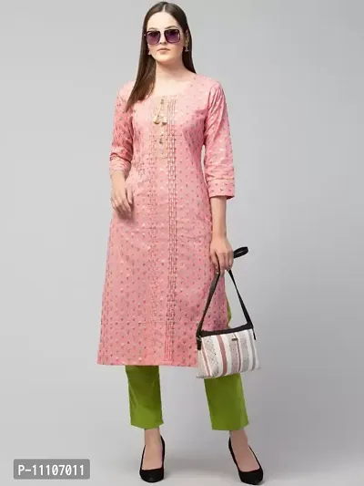 Elegant Pink Printed Cotton Kurta with Pant Set For Women