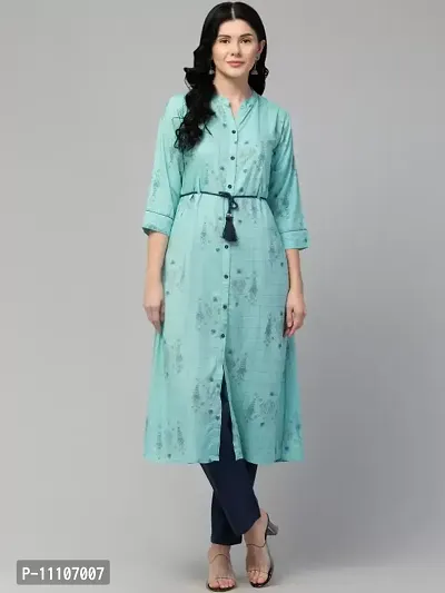 Elegant Blue Printed Cotton Kurta with Pant Set For Women