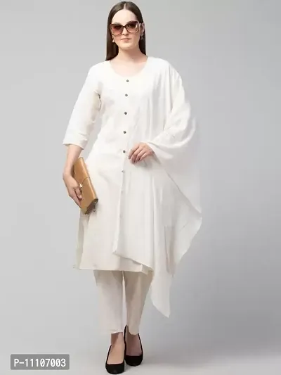 Elegant White Self Design Cotton Kurta with Pant And Dupatta Set For Women